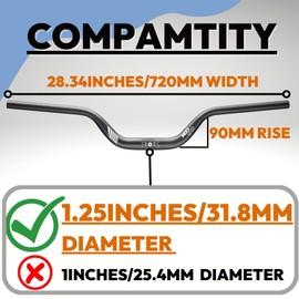 Mixsuper Mountain Bike High Riser Handlebar 31.8mm Length 720mm Rise 90mm Aluminium Alloy MTB Handlebar Black