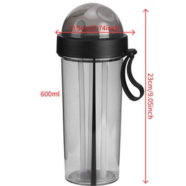 HAOHIZE Dual Use Water Bottle 600ml 2 in 1 Water Cup Portable Dual Use Water Bottle with Two Straws Couple Cup Drinking Bottle Sports Bottle for Home Hiking (Black)