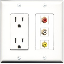 RiteAV - 15 Amp Power Outlet 1 Port RCA Red 1 Port RCA White 1 Port RCA Yellow Decorative Wall Plate