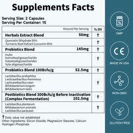 Probiotics Women Men Gut Health: Digestive Health Immune Support Bloating Relief Shelf Stable Strains 35B CFUs per Capsule Complex with Prebiotics Postbiotics Quercetin & Curcumin Dietary Supplement