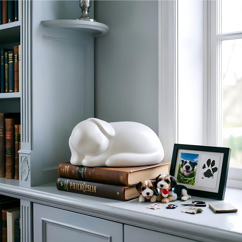 White Sleeping Dog Cremation Urn for Dog Ashes, Resin Pet