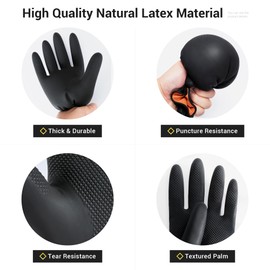 ThxToms 3 Pairs Dishwashing Gloves, Reusable Latex Cleaning Gloves for Housework Kitchen Bathroom, Durable Flexible & Anti-slip, Smooth Lining, Easy On & Off, Large, Black