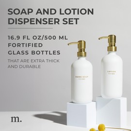 MaisoNovo Soap Dispenser 2-Piece Set | 16.9oz Clear Bottles with Gold Stainless Steel Pump Core