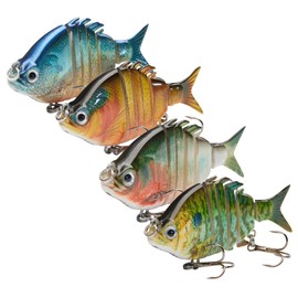 Bassdash SwimPanfish 2.5”/0.34oz Hard Bluegill Swimbaits Multi Jointed Topwater Trout Bass Fishing Crank Lure,Pack of 4