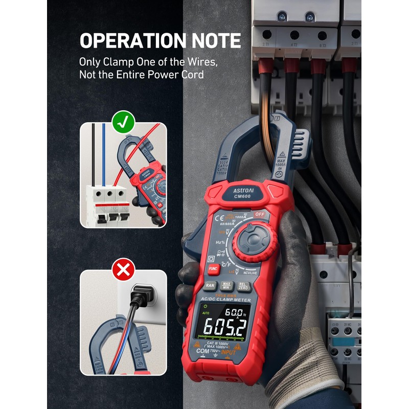 AstroAI Inrush Digital Clamp Meter Multimeter 1000A TRMS 6000 Counts,