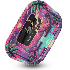 PURPLE LEGACY® Premium Metal Rolling Tray Large 18 cm x 14 cm with Rounded Edges and for Storing Accessories in Egyptian Cyberpunk Style (Chill2)