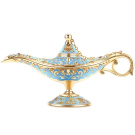 Gusnilo Vintage Aladdin Magic Lamp Genie Collector's Edition/Wedding Table Decoration,Collectable Rare Classic Arabian Props Aladdin Pot & Delicate Gift for Party/Birthday(Golden Lake Blue)