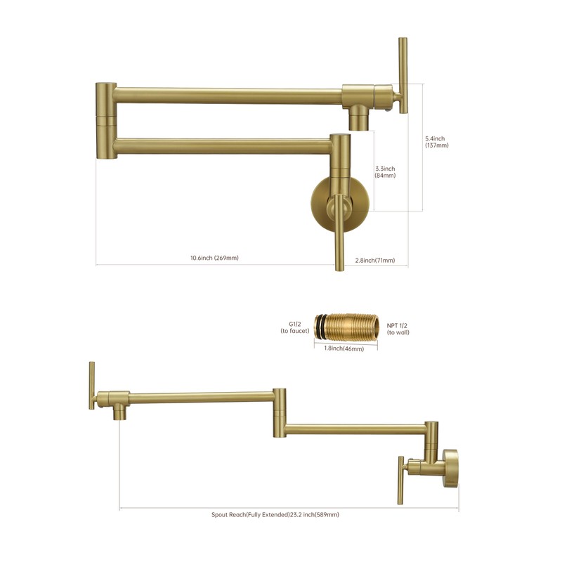 Fransiton Brushed Gold Pot Filler, Pot Filler Faucet Wall Mount,