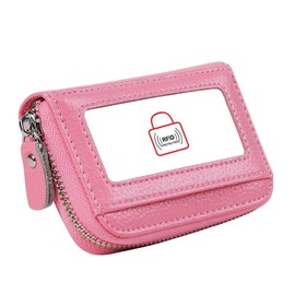 Women's RFID Blocking 12 Slots Credit Card Holder Leather Accordion Wallet,pink