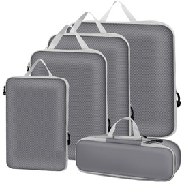 HomeFirst Convenient Travel Compression Bag, Set of 5, Travel Compression Bag, Travel Pouch Set, Zipper Compression, Space Saving, Clothes Sorting, Storage Bag, Travel, Business Trip, Clothes