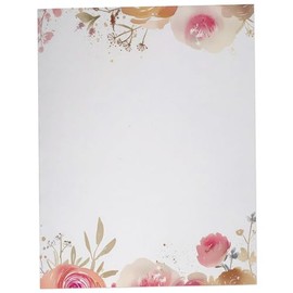 Pink & Gold Roses Floral Stationary Paper - 60 Sheets Pretty Letter Paper for Inkjet/Laser Printers
