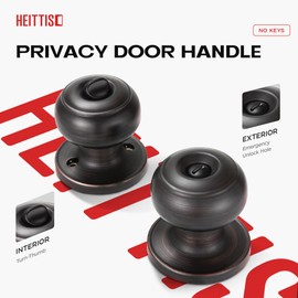 Heittis 1Pack Oil Rubbed Brozne Bathroom Door Knob, Privacy Door Locks with Round Ball, Interior Door Knobs for Bedroom