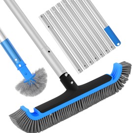 2 in 1 Multifunctional Pool Brush with 10 FT Poles - 17.5'' Heavy Duty Swimming Pool Brush & Multifunctional Brush Head, 10 FT Aluminum Poles, Cleaning Inground & Above Ground Pools, Vinyl Liner