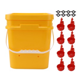 Automatic Chicken Waterer Cup with 12L Handheld Barrel Poultry Drinking Equipemnt for Goose Duck Bucket + Conjoined Red Bird Bowl+ Black Screws