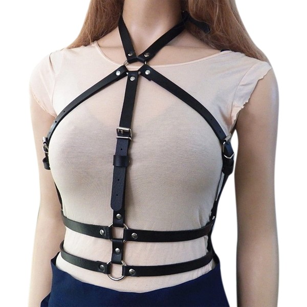 RARITYUS Women's Rave Body Chest Harness Strap Cage Bra Leather Sexy Waist Belt for Dance Club Party Festival Clubwear - Soft Style 2