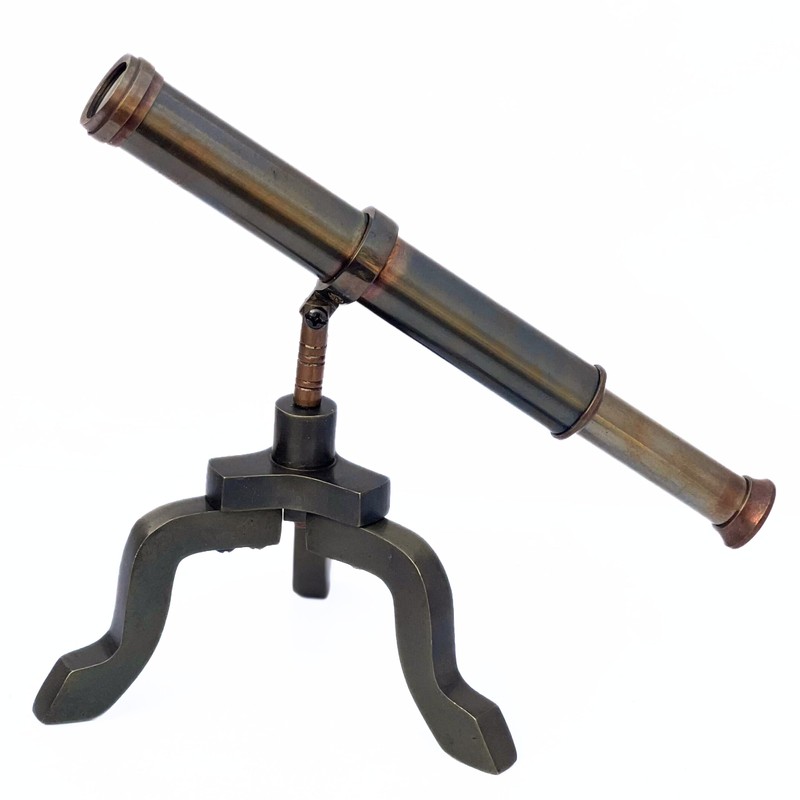 Antique Handmade Brass Telescope Nautical Desk Decor on Stand Tabletop