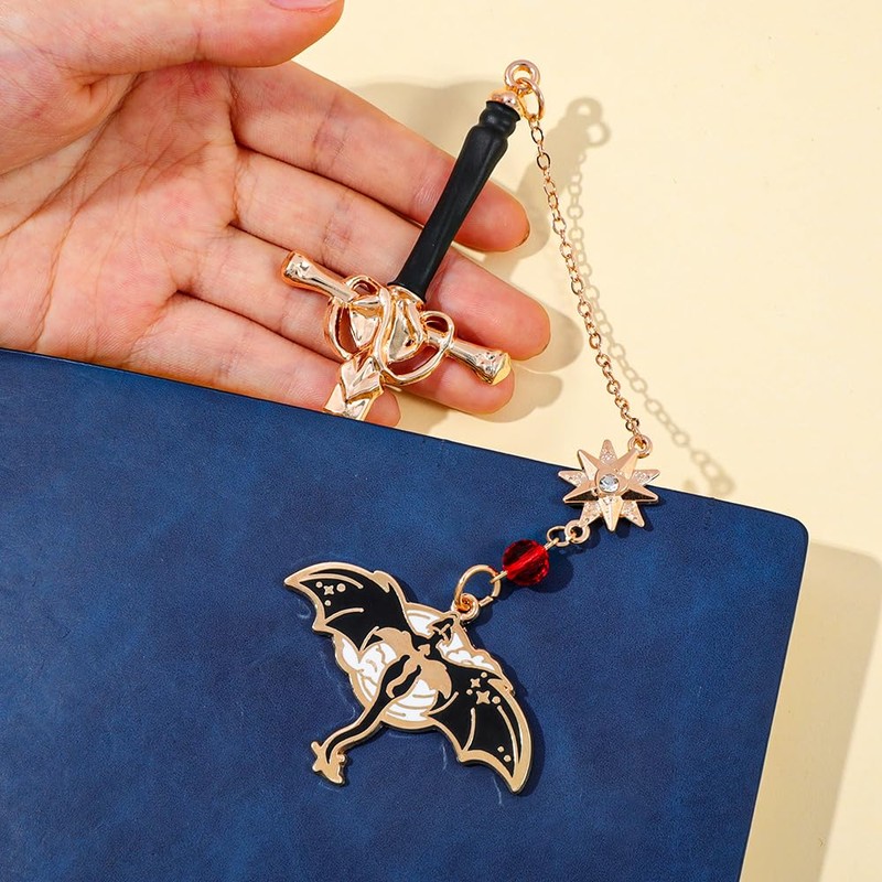 2PC Fourth Wing Inspired Sword Bookmark, Flying Dragon Page Marker