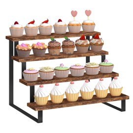 ELITEROO Cupcake Display Stand, 4 Tier Wooden Dessert Stand, Cookie Treat Stands for Dessert Table Set, Food Display Risers for Party Wedding Decor Birthday Graduation, Rustic Brown Straight