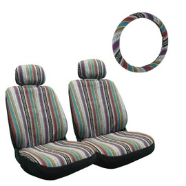 Universal Baja Inca Saddle Mexican Blanket Low Back Seat Cover Set (Front Low Back Seat Covers & Steering Wheel Cover)