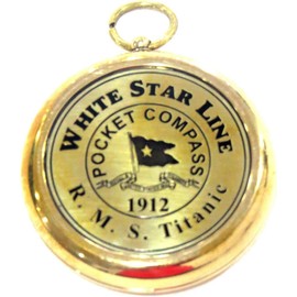 Smizzy Brass Compass White Star line RMS Titanic 1912 Brass Pocket Gift Working Model with Chain, 1 Pc, Golden
