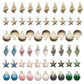 HCTCPALS 60pcs Charms Bracelet Shell Starfish Ocean Pendants Mixed Enamel Charms for DIY Earrings Necklace Jewelry Making
