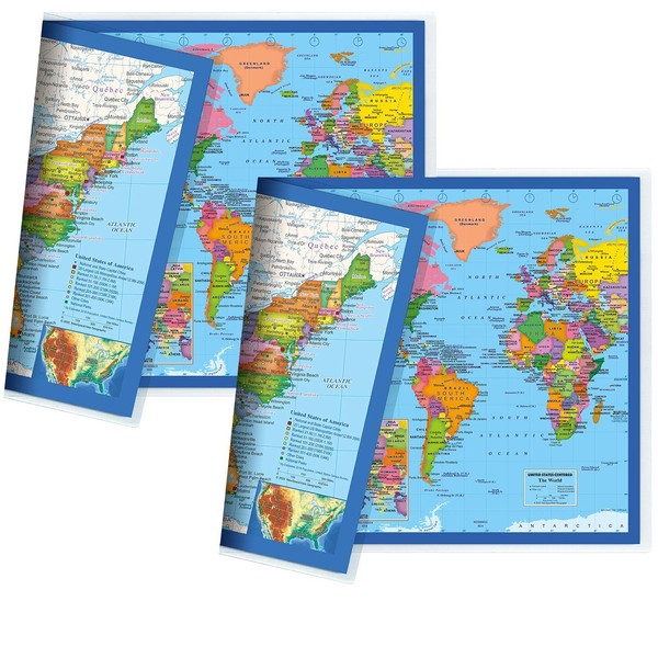 Classic United States USA and World Desk Map, 2-Sided Print,