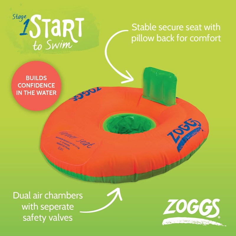 Zoggs Baby Zoggy INFLatable Trainer, Swim Seat, Orange/Green, 0-12 Months/0-11