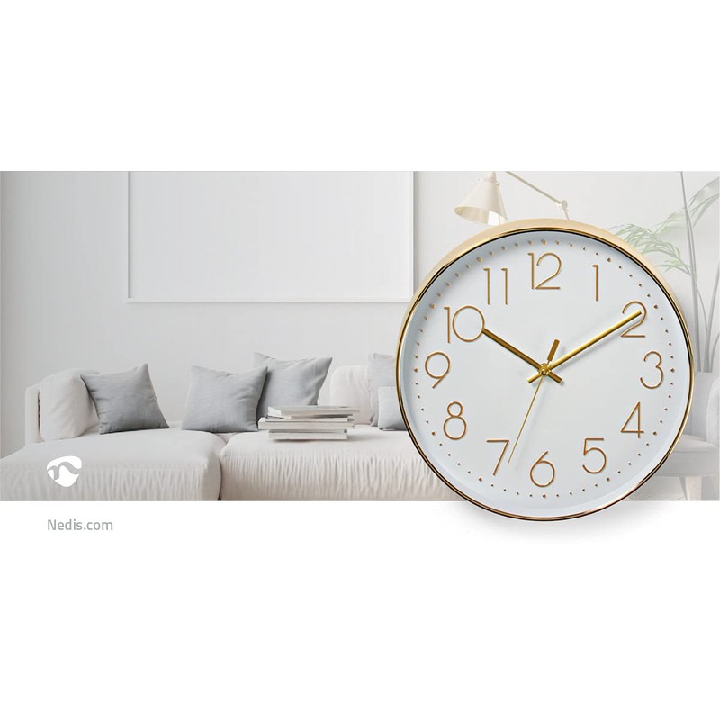 Nedis White Wall Clock for Livingroom, Kitchen or Bedroom, 30cm