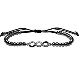 Oneress Elegant Black Plated Endless Charm Bracelet, Black Plated Brass Beaded Link Bracelet with Shinning Cubic Zirconia Ideal Gifts for Women, Family or Lover YA4845