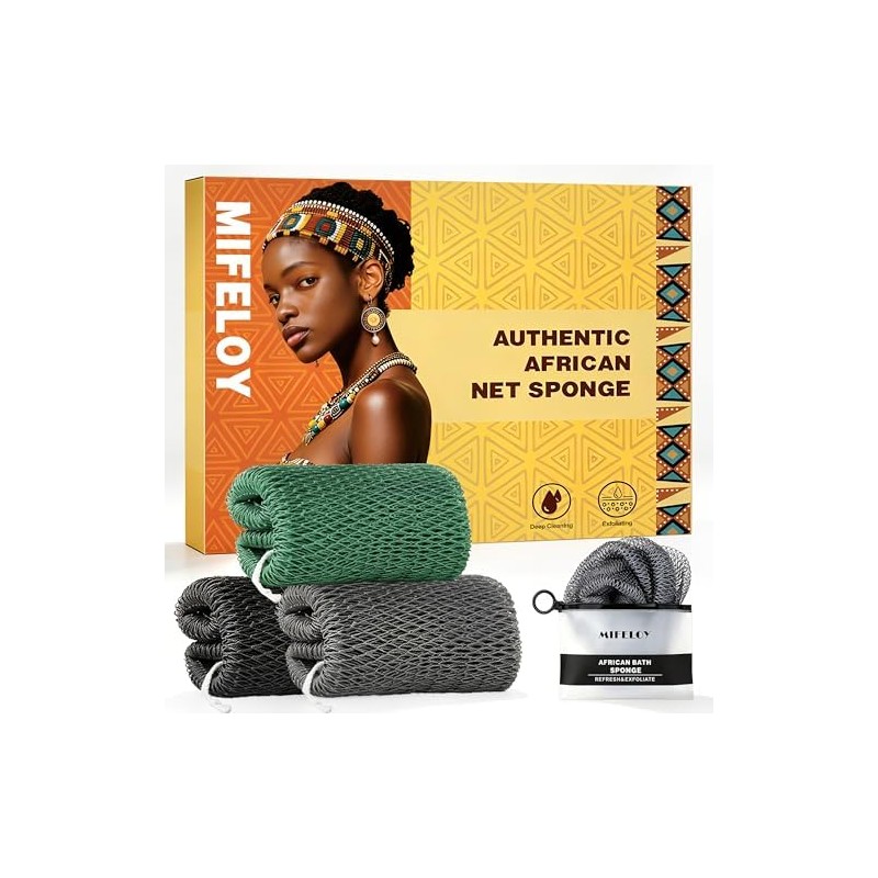 Esponja de red africana Mifeloy Paquete de 3 estropajos exfoliantes