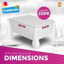 SOL 20pk White Paper Table Covers | Paper Tablecloths for Parties | White Table Cover Disposable Table Clothes For Parties | White Disposable Tablecloths Paper Table Cover | White Paper Table Cloth