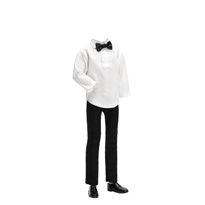 BARWA 3pc Doll Clothes Black Tuxedo Suit with Tie White