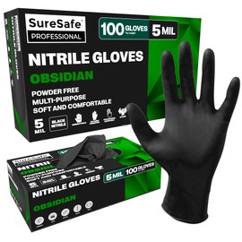 [100 Pack] SURESAFE Black Gloves Disposable, 5 Mil Nitrile Gloves Large, All Purpose Latex Free Disposable Gloves, Food Grade Gloves, Mechanic Gloves, Cooking Gloves, Tattoo Gloves