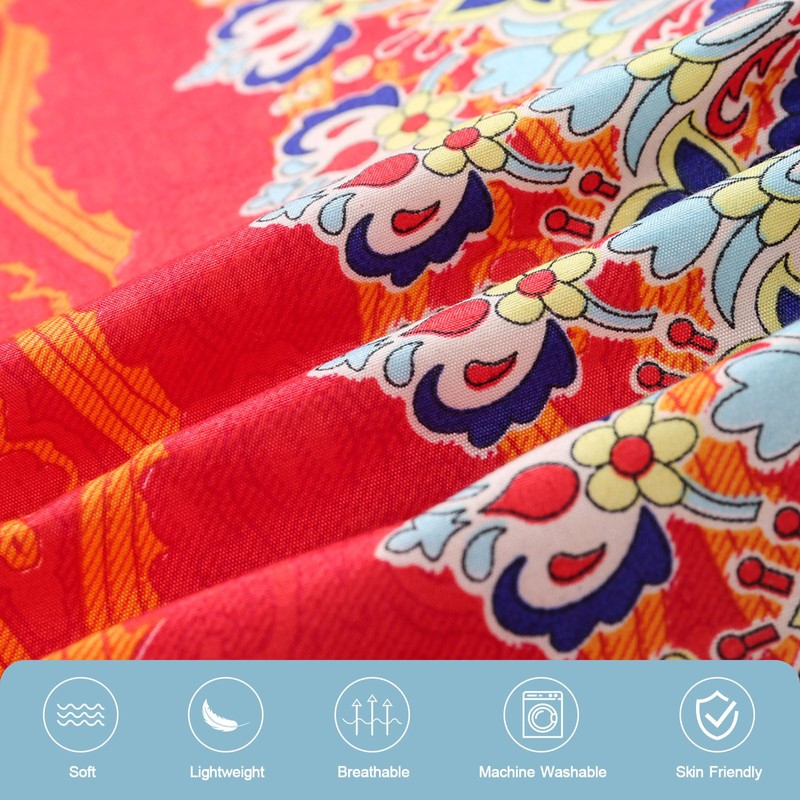 Double Size Bohemian Duvet Cover Red and Blue Colorful Boho