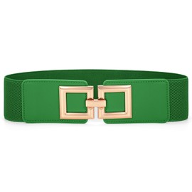 JasGood Women's Wide Elastic Waist Belt Vintage Waist Belt Stretchy Dresses Belt with Golden Buckle, Green
