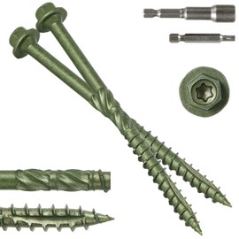 #14 x 4 Wood Structural Screws 50 Pack Hex Head Lag Screws, Rust Resistant Timber Screws for Timber/Log/Landscaping Wood (Green)