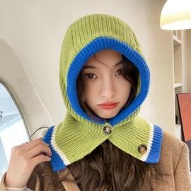 Women's Winter Knit Balaclava Hooded Neck Warmer Hat LF1751 Free Size/Mustard Green 3ea