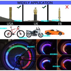 YUERWOVER 8 Pack LED Bike Wheel Lights Car Tire Valve Stems Caps Bicycle Motorcycle Waterproof Tyre Spoke Flash Lights Cool Reflector Accessories for Kids Men Women with 10 Extra Batteries(Multicolr)