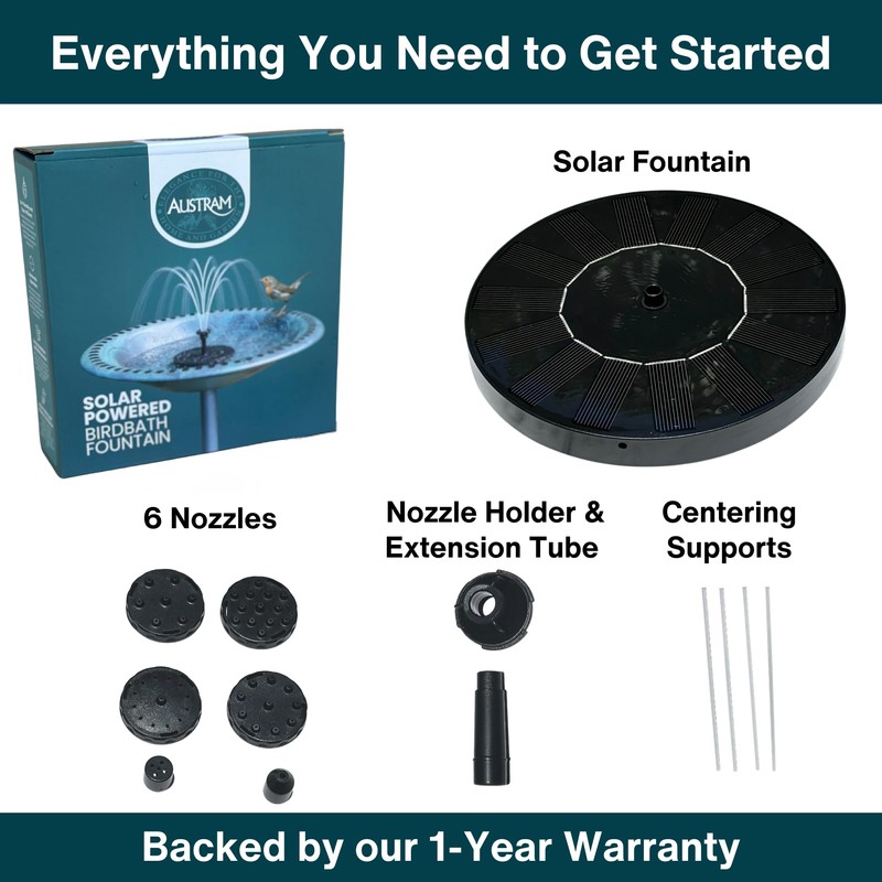 AUSTRAM Solar Fountain for Bird Bath 3W with 6 Spray