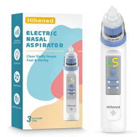 Electric Nasal Aspirator for Baby, Nose Aspirator for Toddlers, Rechargeable Baby Nose Sucker, Nose Cleaner with 3 Silicone Tips, 5 Suction Levels, Music and Light Soothing Function，Blue