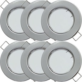 6er Set Flache SMD LED Modul Einbauleuchten, STEP DIMMBAR, Edelstahl gebürstet, 5W, 230V, starr, Klemmring, Einbautiefe 28mm, Bohrloch 55-65mm, LED Spots für Decke, Wohnzimmer, Küche, Flur usw.