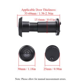 Door Viewer, Solid Brass 220 Degree Peephole, Wide Angle Door Spy Hole, Security Spy Hole for Front Door, Peep Holes for 35-60mm Thick Doors Peephole, Peep Hole, Door Spyhole for Safety,Black