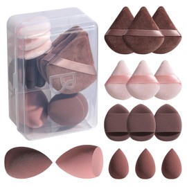 Makeup Sponge Set BS-MALLTriangle Puff 14 Pcs for Liquid, Cream, and Powder, Multi-colored and Mini Makeup Sponge Brown
