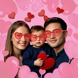 Ricawa Heart Headband and Sunglasses Costume Set - Red Cute Headband Head Bopper Love Headpiece Hair Accessory