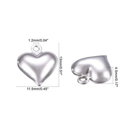 UNICRAFTALE About 100pcs Puffy Heart Charm Tiny Love Pendant Stainless Steel Charm Hypoallergenic Metal Charms 1.2mm Small Hole for DIY Jewelry Findings Making 11mm Wide