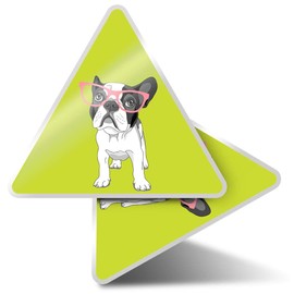 2 x Triangle Stickers 7.5cm - Cute Boston Terrier Dog Pattern Pink Glasses Fun Decals for Laptops,Tablets,Luggage,Scrap Booking,Fridges #44763