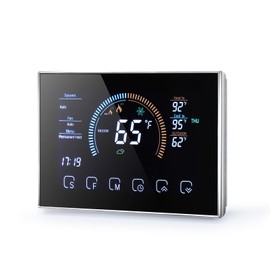 Aoresac Thermostat WiFi Smart Heat Pump Room Thermostat Temperature Controller 4.8 Inch Color LCD Screen Programmable Touch Control/Mobile APP/Voice Control (Black)
