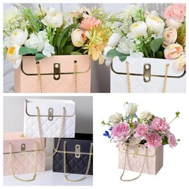 Flower Paper Gift Box with Metal Chain - Bouquet Storage Bucket, Handbag for Flower Arrangements, Wedding, Mother’s Day, Birthday, Graduation, Party - Gift Supplies 12Pcs.(multicolour)