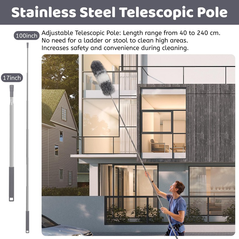 Washable Telescopic Duster, Microfibre Duster, Extendable up to 250 cm,