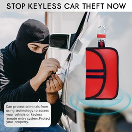 AdiStylinno Car Key Signal Blocker Pouch, PU Leather Key Wallet with Rotatable Hook Keys Holder Case Keyless Signal Blocking Anti-Theft RFID Keys Pouch for Cars Security (Red)